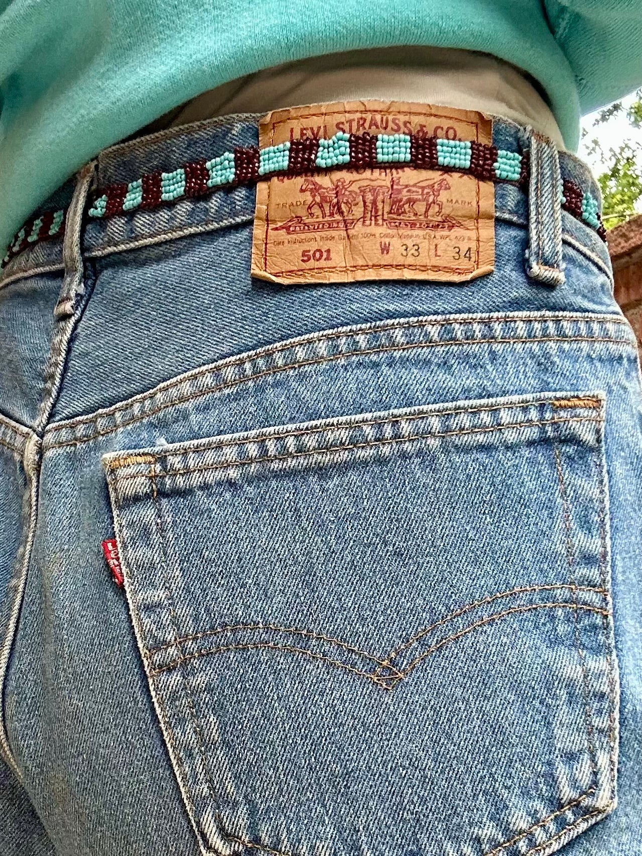90’s Custom Beaded Waist Levi’s 501 Raw Crop / Capri Jeans (Modern 29/30)