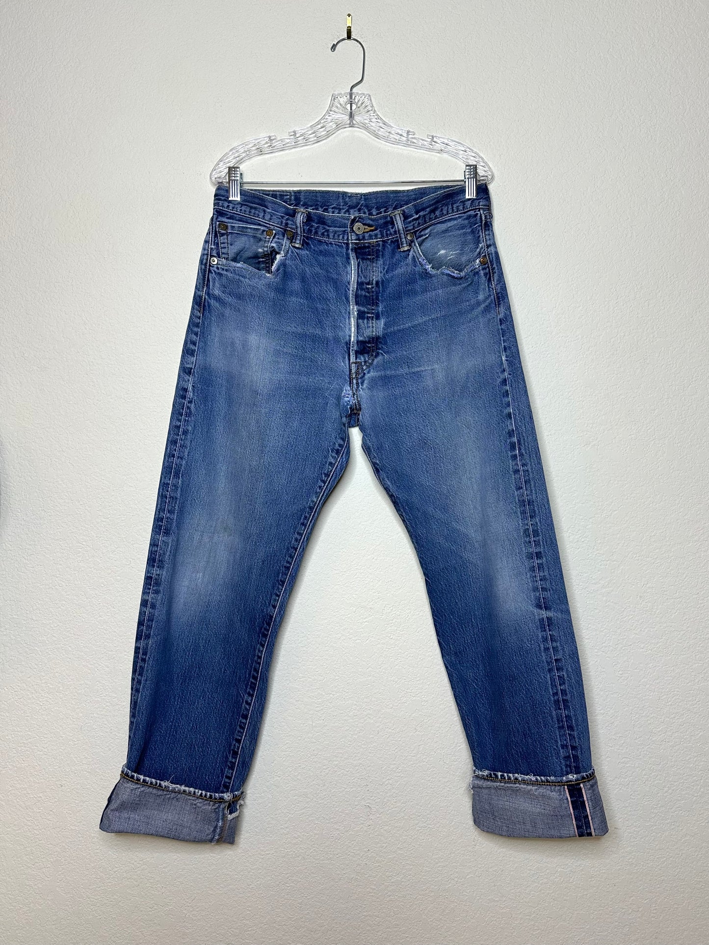 80’s Redline Levi’s 501 Selvedge Heavily Distressed Jeans (34x32 / Modern 10/12)