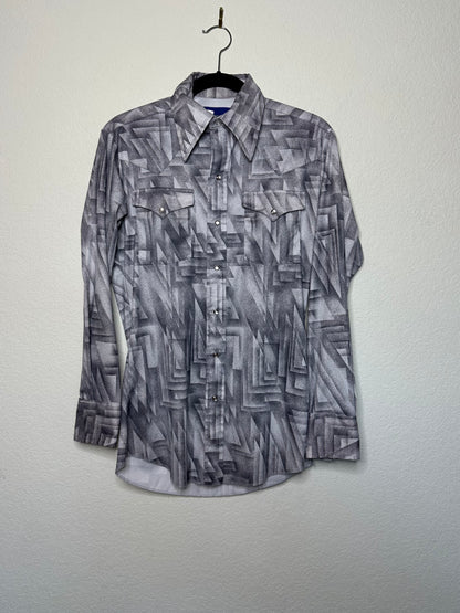 70’s Panhandle Slim Western Poly Pearl Snap Stretch Abstract Ombré Printed Shirt (Unisex S)