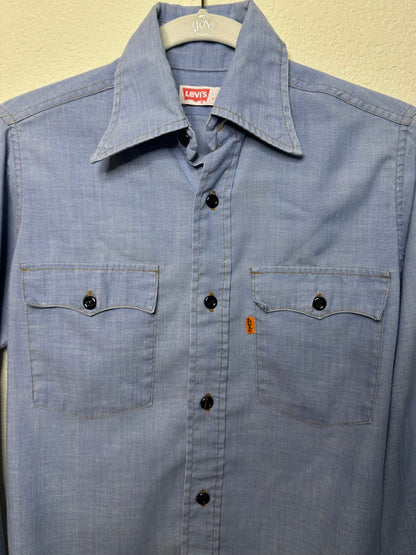 MCA Vintage Revival: 70’s Levi’s Orange Tab Western Chambray Hand Embroidered Shirt (Unisex S)