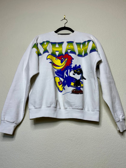 Rare 90’s University of Kansas Snoopy Jayhawks Raglan Sweatshirt (Unisex L)