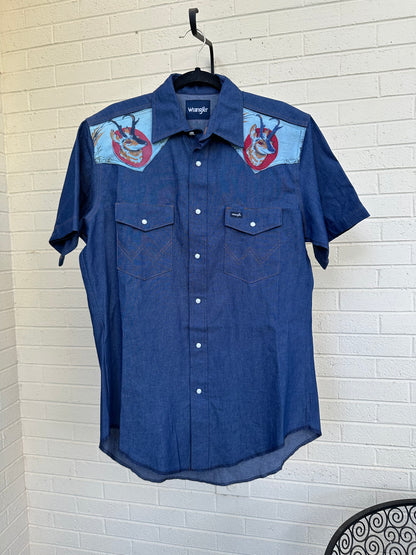 Custom 90’s Wrangler Indigo Pearl Snap Shirt (Unisex Medium)