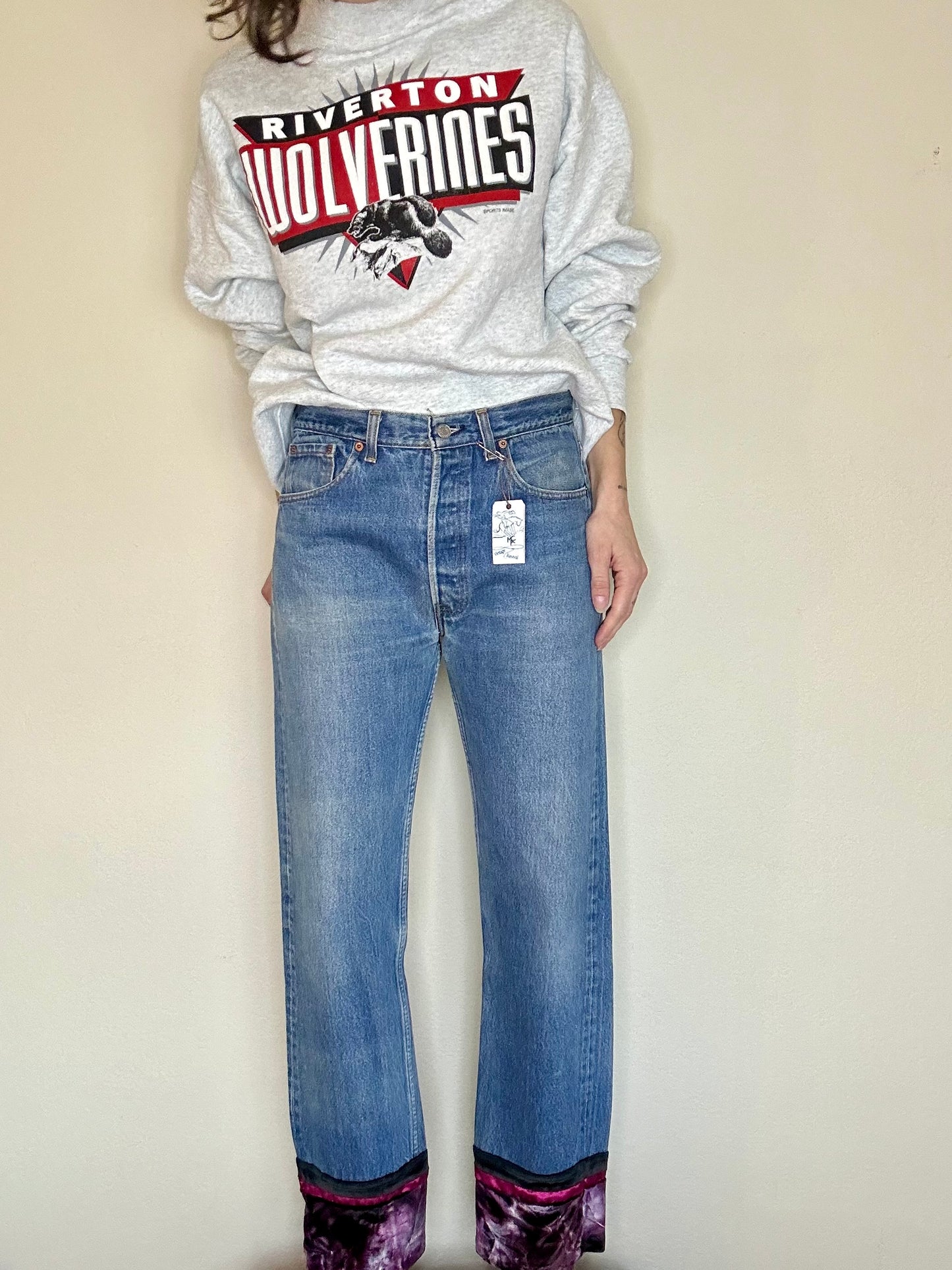 MCA Vintage Revival: 90’s 501 Jeans w/ Custom Velvet USA Hem (32x30 / Women’s Modern 30)