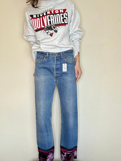 MCA Vintage Revival: 90’s 501 Jeans w/ Custom Velvet USA Hem (32x30 / Women’s Modern 30)