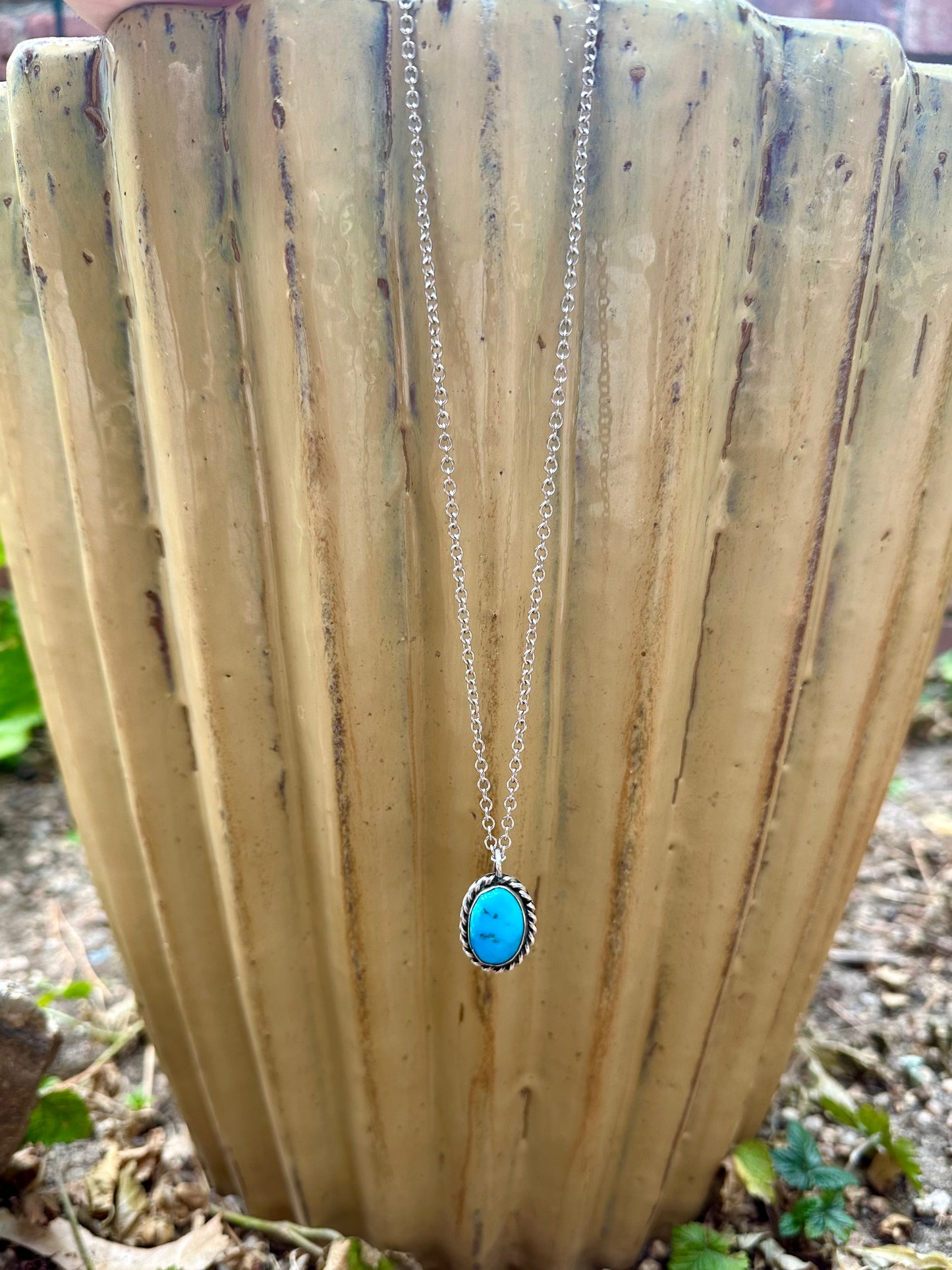 Vintage Turquoise & Sterling Silver Pendant Necklace (18”)