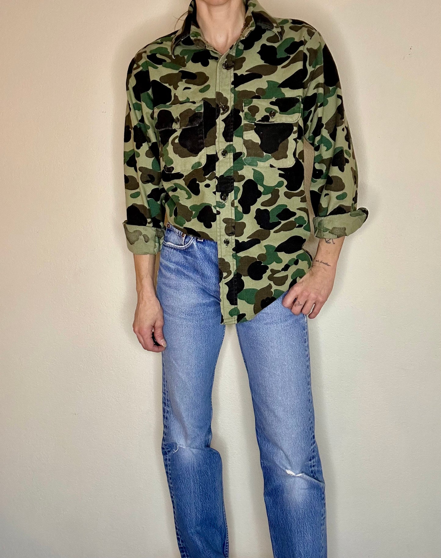 80’s Soft Cotton Duck Camo Flannel Hunting Shirt - Union Made USA (Unisex M)