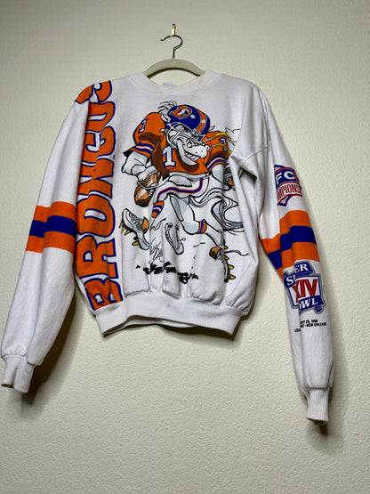 RARE 80’s Jack Davis Denver Broncos Cartoon Art Sweatshirt USA (Unisex S)