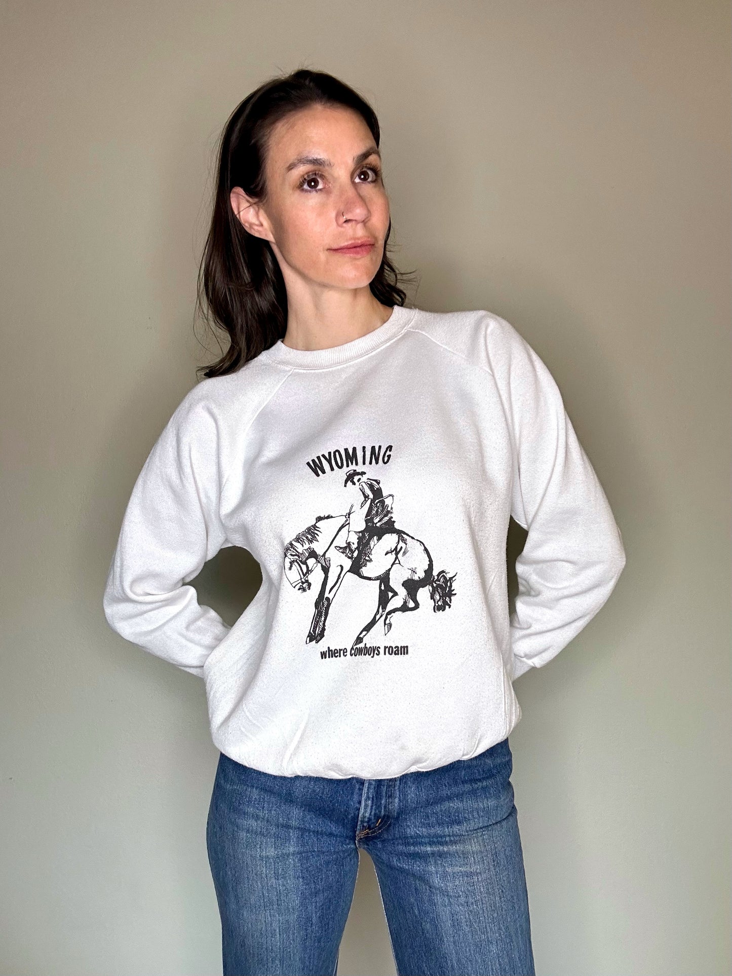 MCA Vintage Revival: 80’s “Wyoming Where Cowboys Roam” Raglan Sweatshirt - Custom Made (Unisex L)
