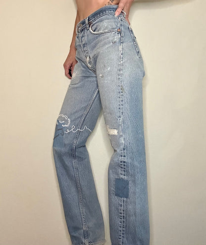 MCA Vintage Revival: 80’s Levi’s 501’s - Hand Patched & Hand Embroidered (31x32 / Modern 8)