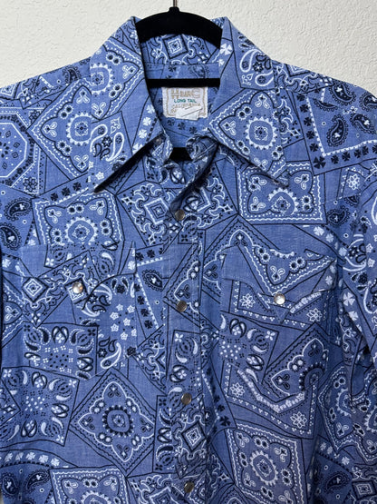 Rare 70’s H Bar C Ranchwear Bandana Western Pearl Snap Shirt (Unisex M)