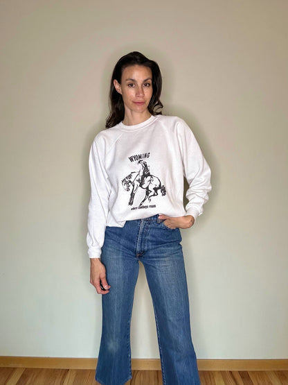 MCA Vintage Revival: 80’s “Wyoming Where Cowboys Roam” Raglan Sweatshirt - Custom Made (Unisex L)