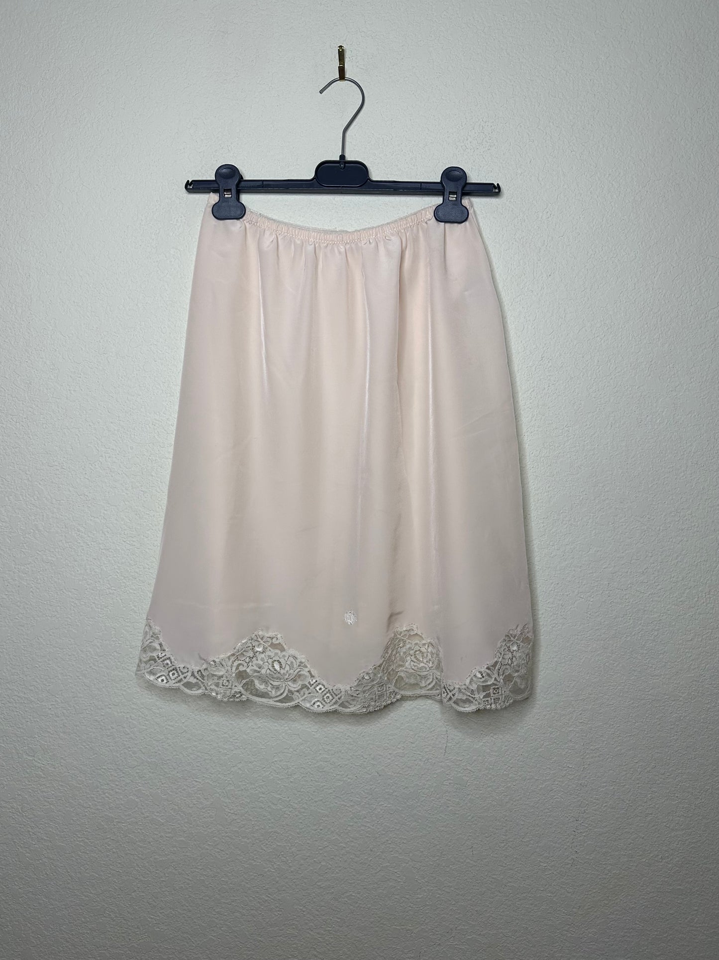 80’s Christian Dior Satin Slip Skirt w/ Embroidered Logo (M/L)