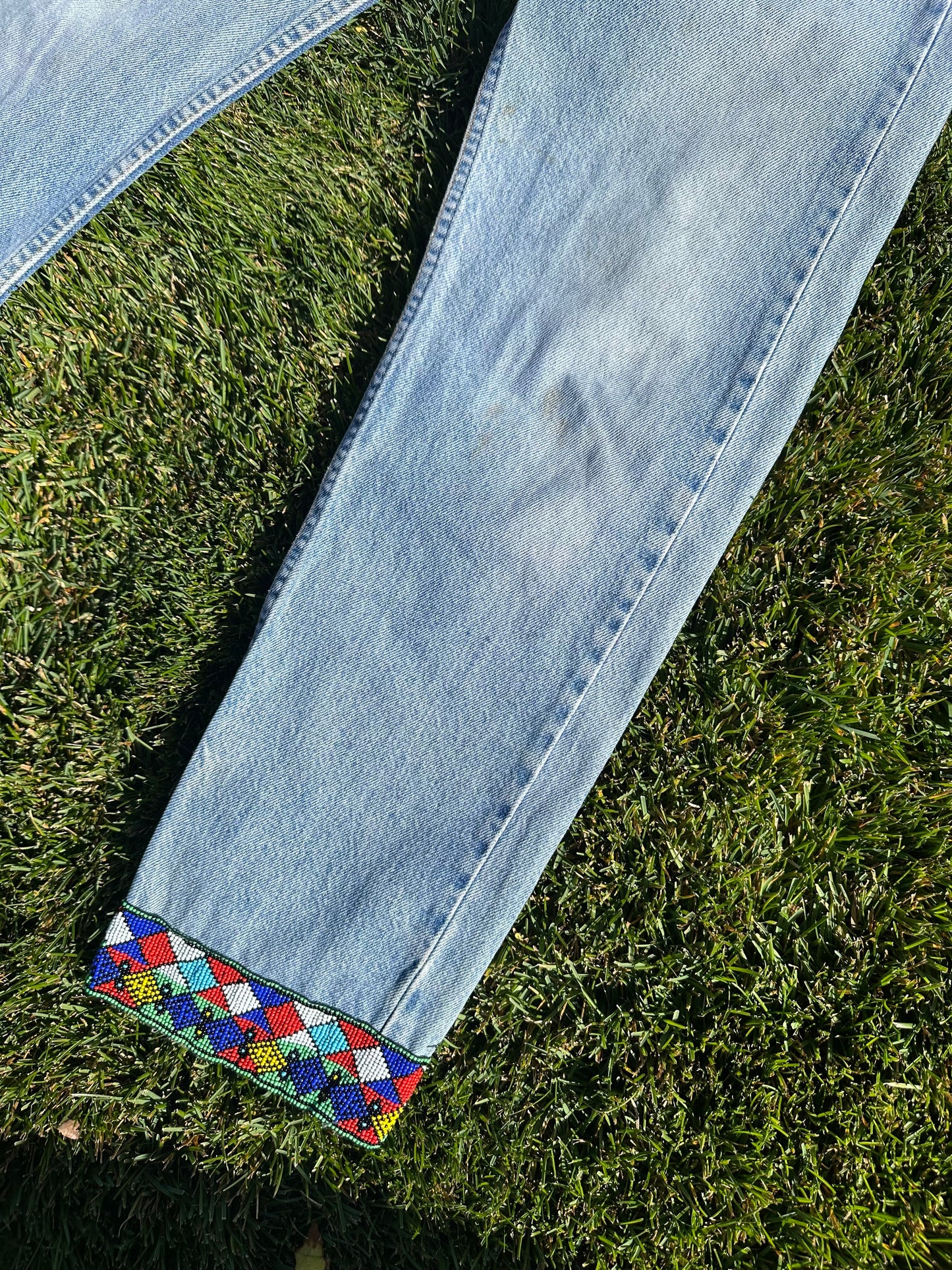Custom Beaded 80’s Levi’s 505 Orange Tab Jeans (Modern 6)