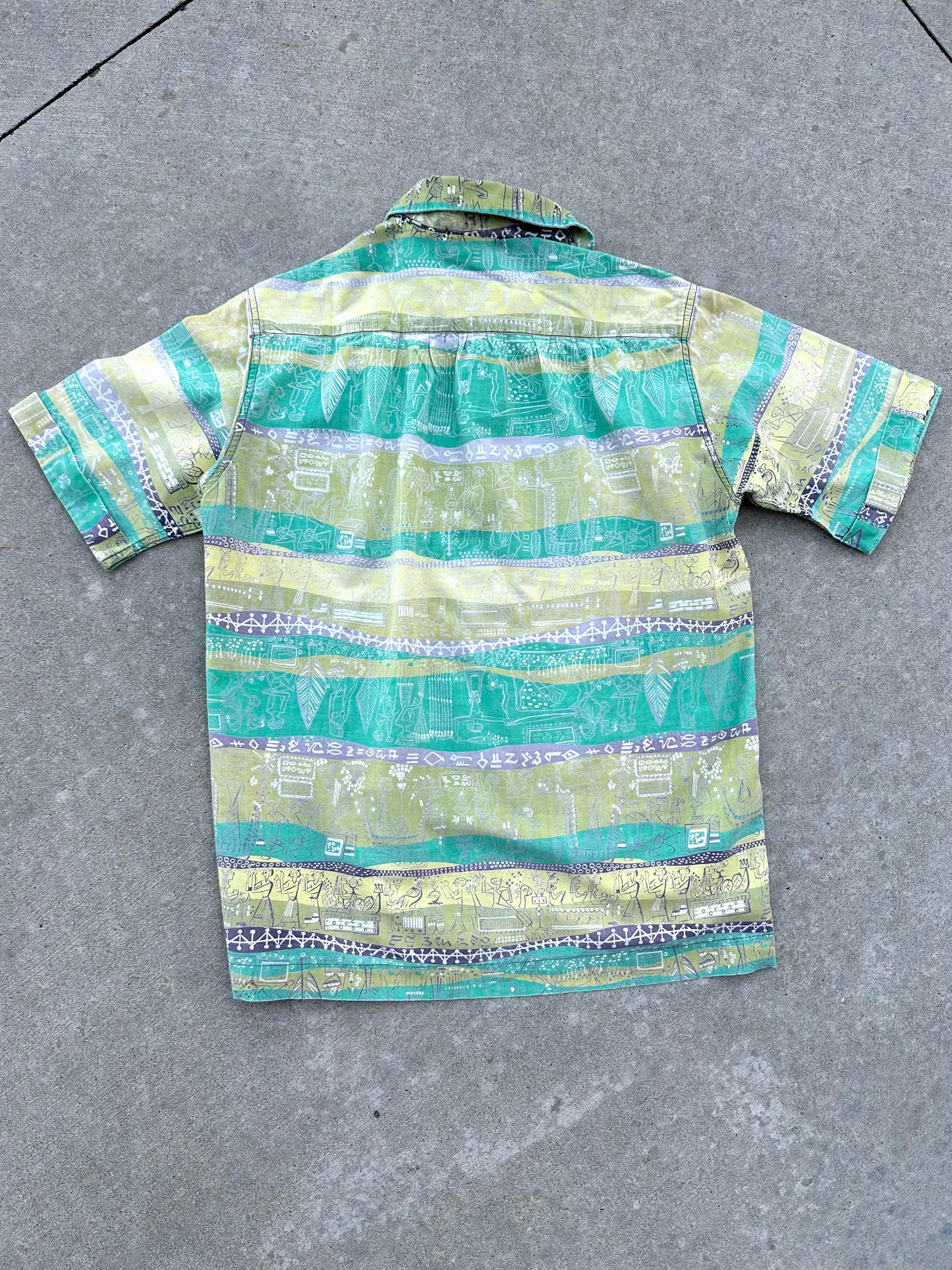50’s Handmade Aztec Novelty Printed Cotton Casual Shirt (Unisex S/M)
