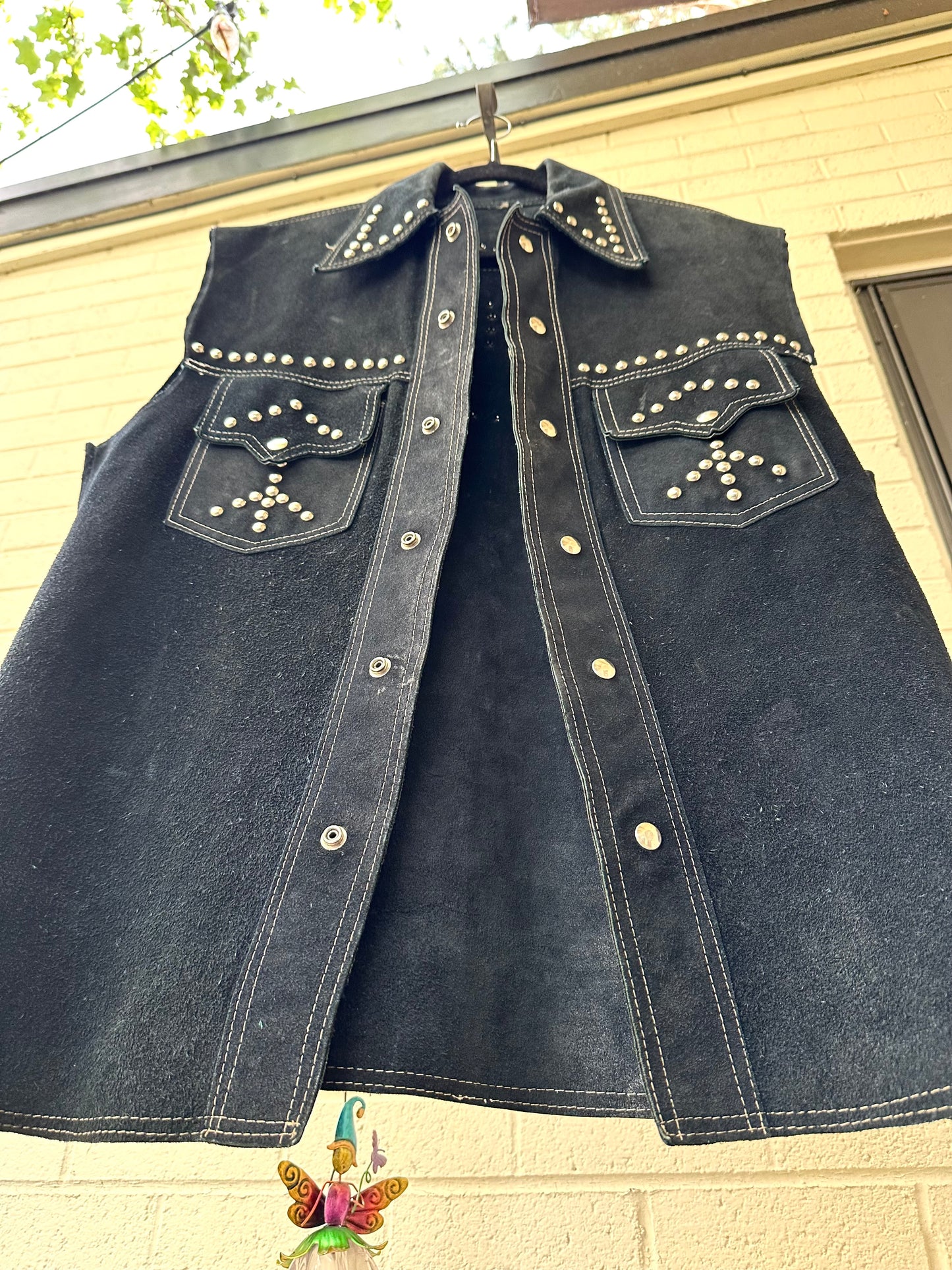 60’s Roncelli Style Studded Cowhide Suede Western Cutoff Overshirt (Men’s L)