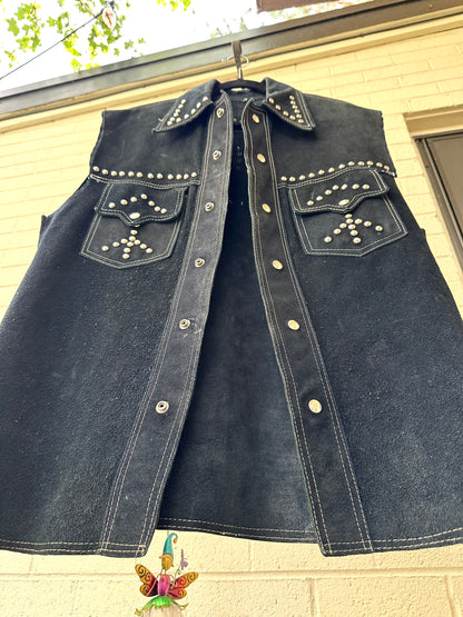 60’s Roncelli Style Studded Cowhide Suede Western Cutoff Overshirt (Men’s L)