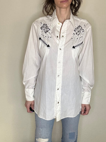 70’s H Bar C Ranchwear Embroidered Western Pearl Snap Shirt (Unisex L)