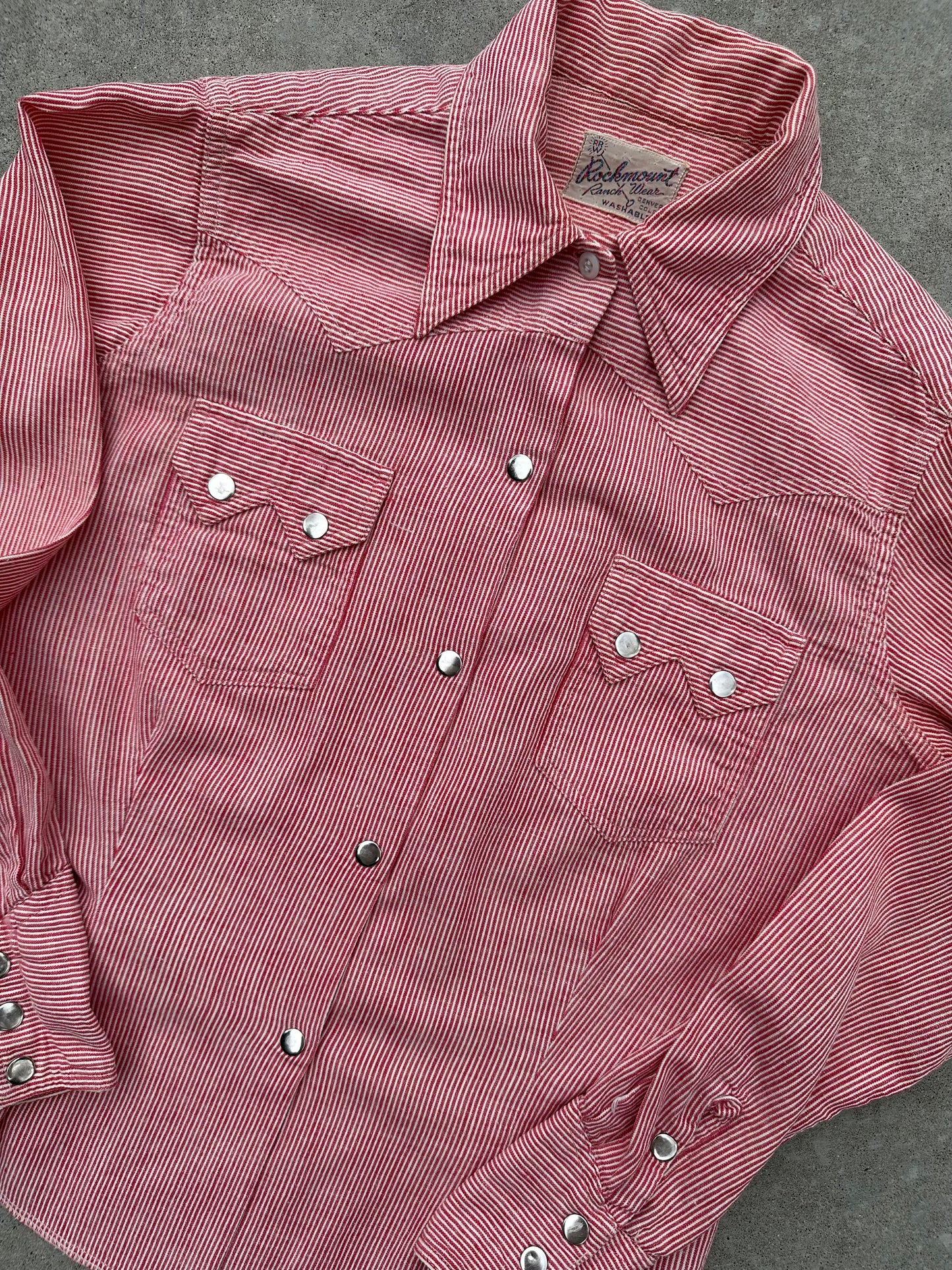 RARE 40’s Rockmount Ranchwear Women’s Sawtooth Woven Cotton Stripe Pearl Snap Shirt (XS/S)