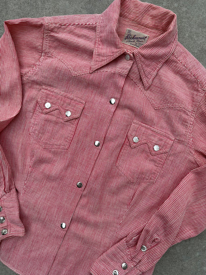RARE 40’s Rockmount Ranchwear Women’s Sawtooth Woven Cotton Stripe Pearl Snap Shirt (XS/S)