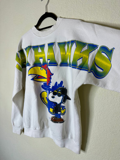 Rare 90’s University of Kansas Snoopy Jayhawks Raglan Sweatshirt (Unisex L)