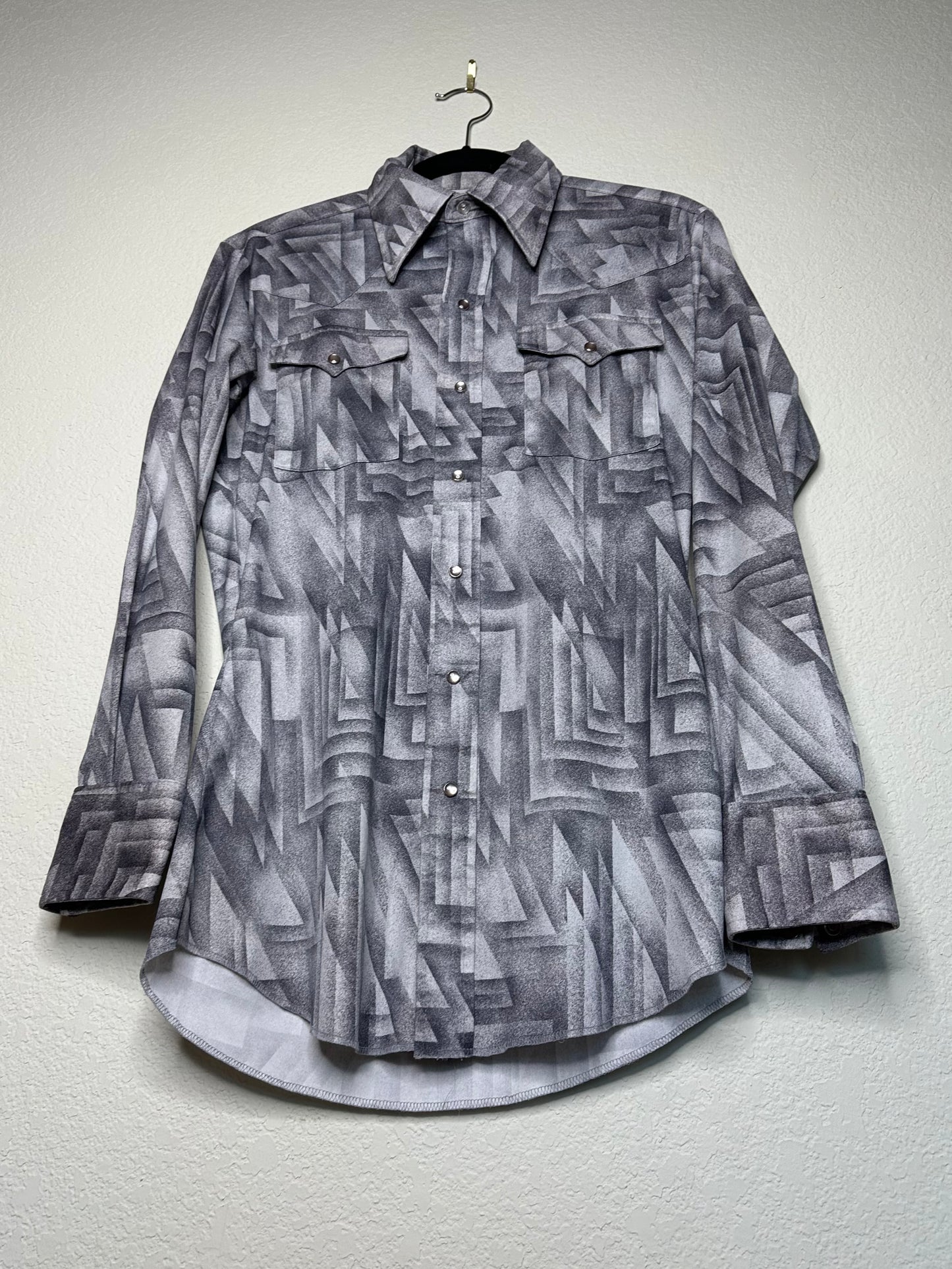 70’s Panhandle Slim Western Poly Pearl Snap Stretch Abstract Ombré Printed Shirt (Unisex S)