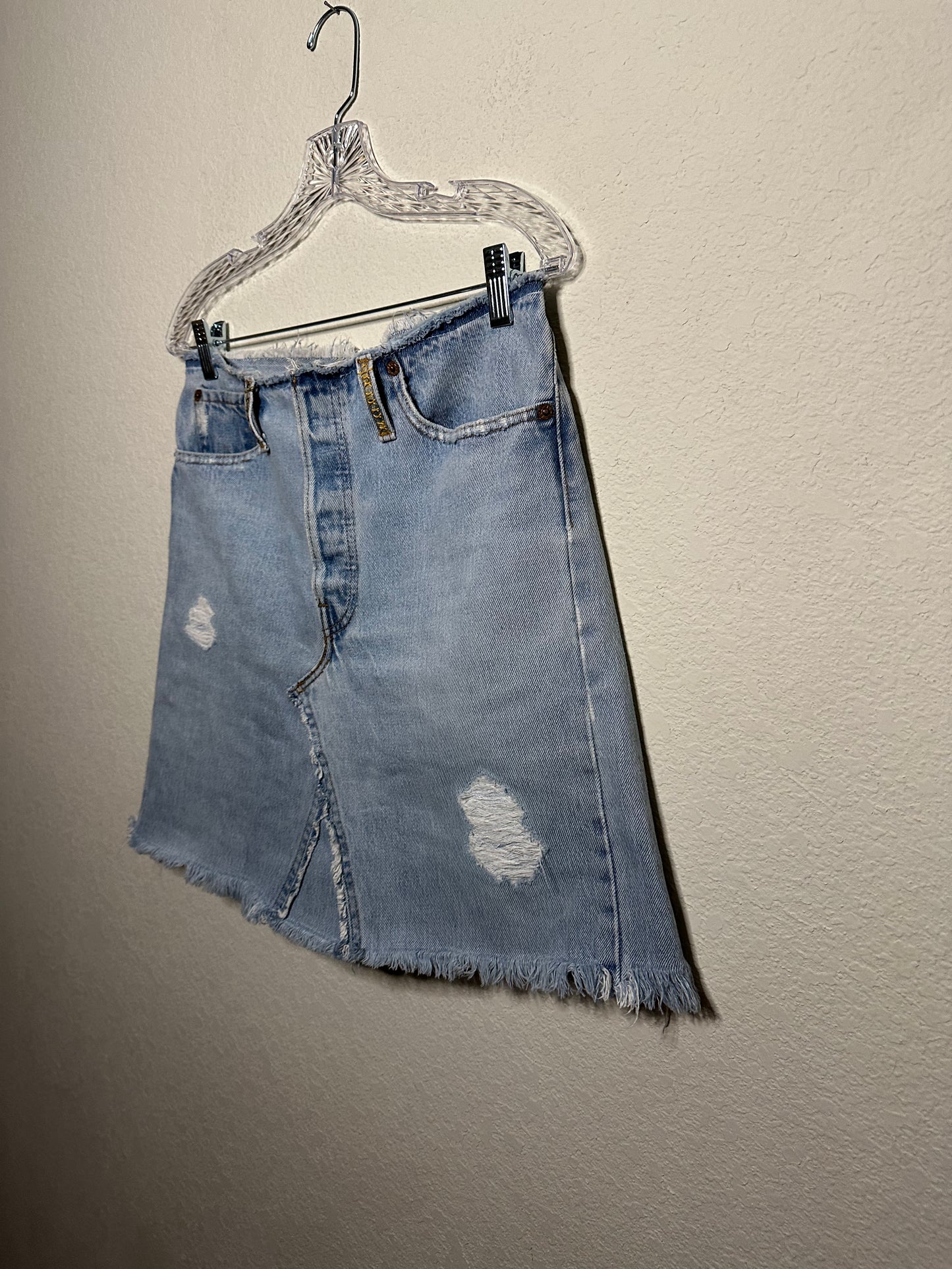 MCA REVIVAL: 90’s Levi’s 501’s - Handmade into a Rhinestone Studded Denim Skirt 8/10)