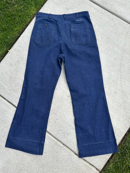 40’s/50’s US Navy Denim Selvedge Fly Wide Leg Deck Pants (Unisex 34)