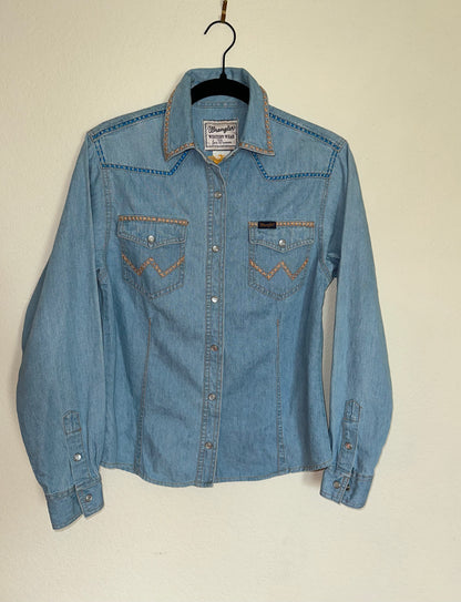 MCA VINTAGE REVIVAL: Vintage Wrangler Denim Pearl Snap - Hand Embroidered (Women’s XS/S)