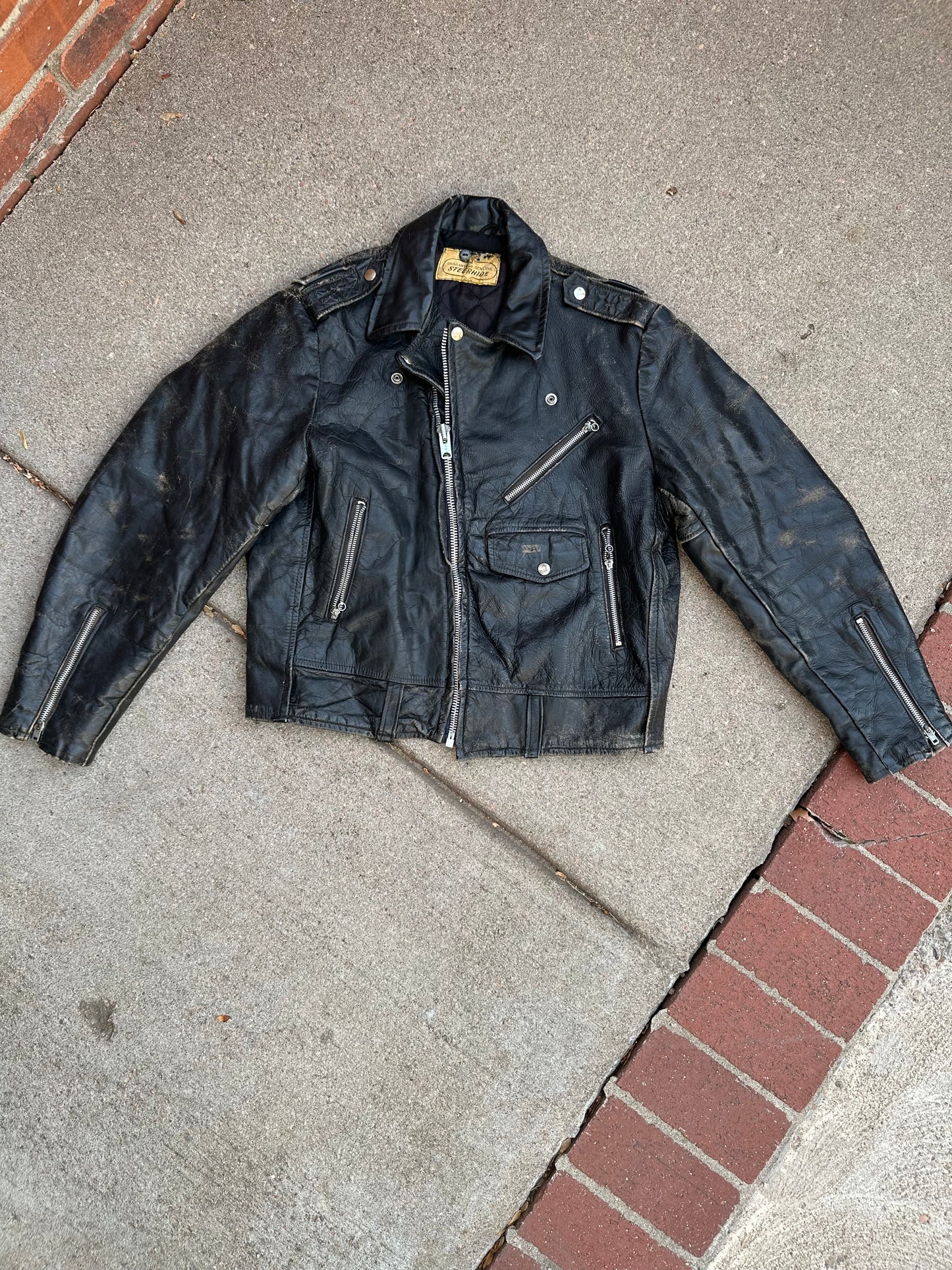 50’s Genuine Steerhide Leather Biker Jacket (Unisex 40/M)