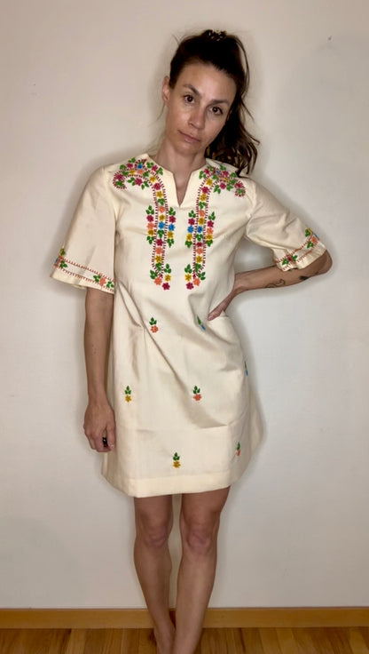 60s Star of Siam Handwoven Pure Silk Hand Embroidered Dress