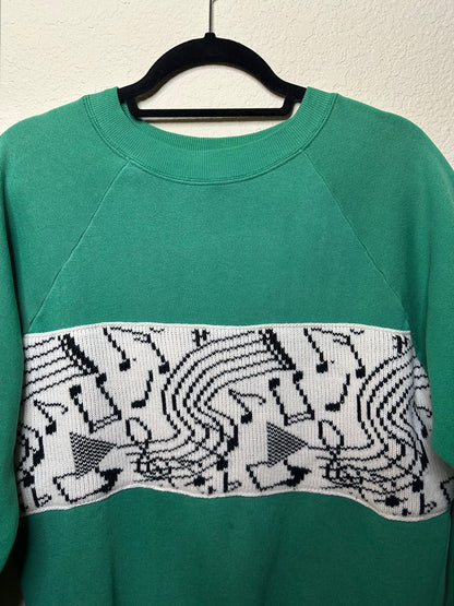 80’s Raglan Musical Notes Mixed Media Sweatshirt (Unisex L)