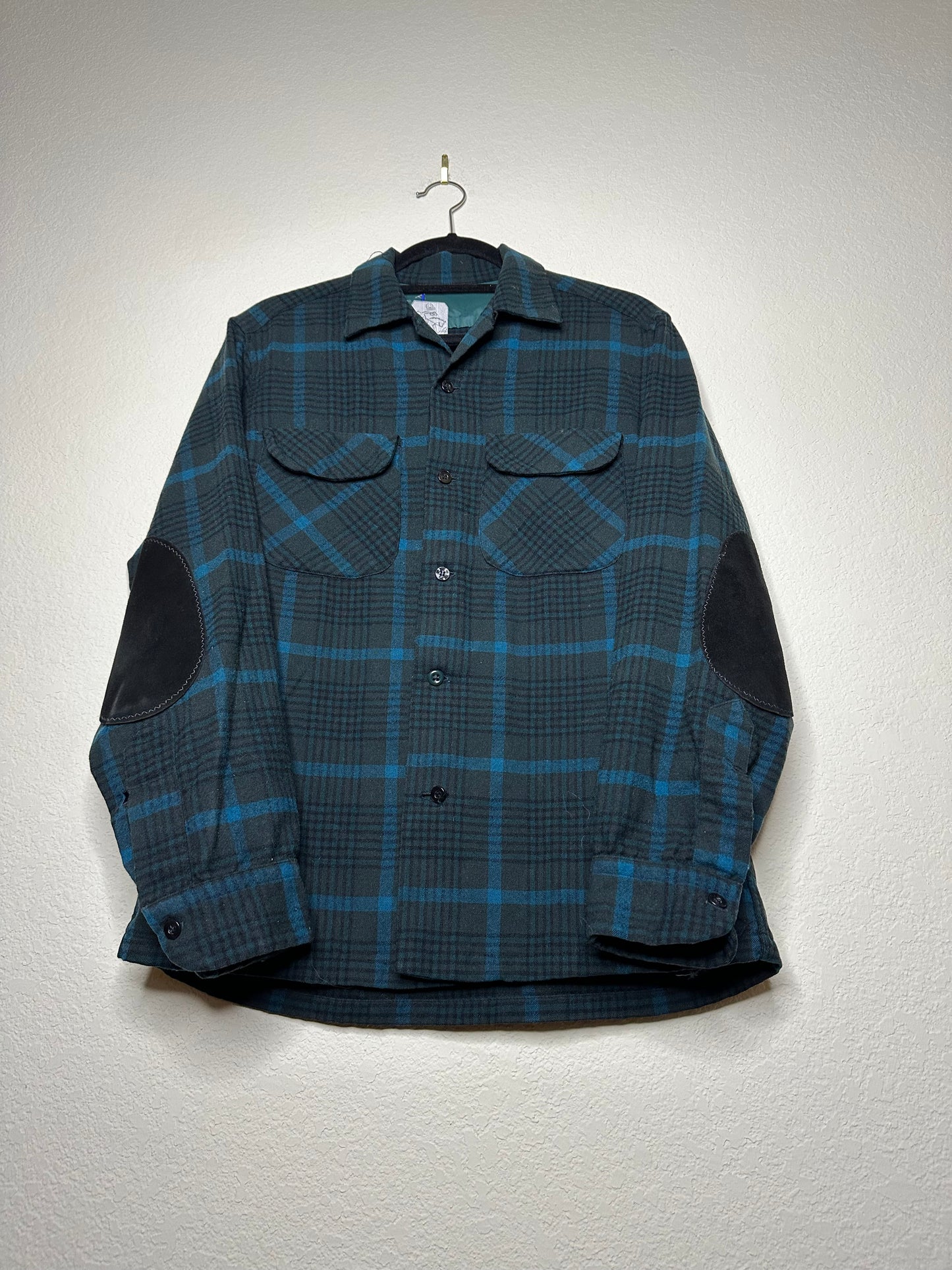 60’s Pendleton Wool Tartan Plaid Elbow Patch Board Shirt (Unisex S)