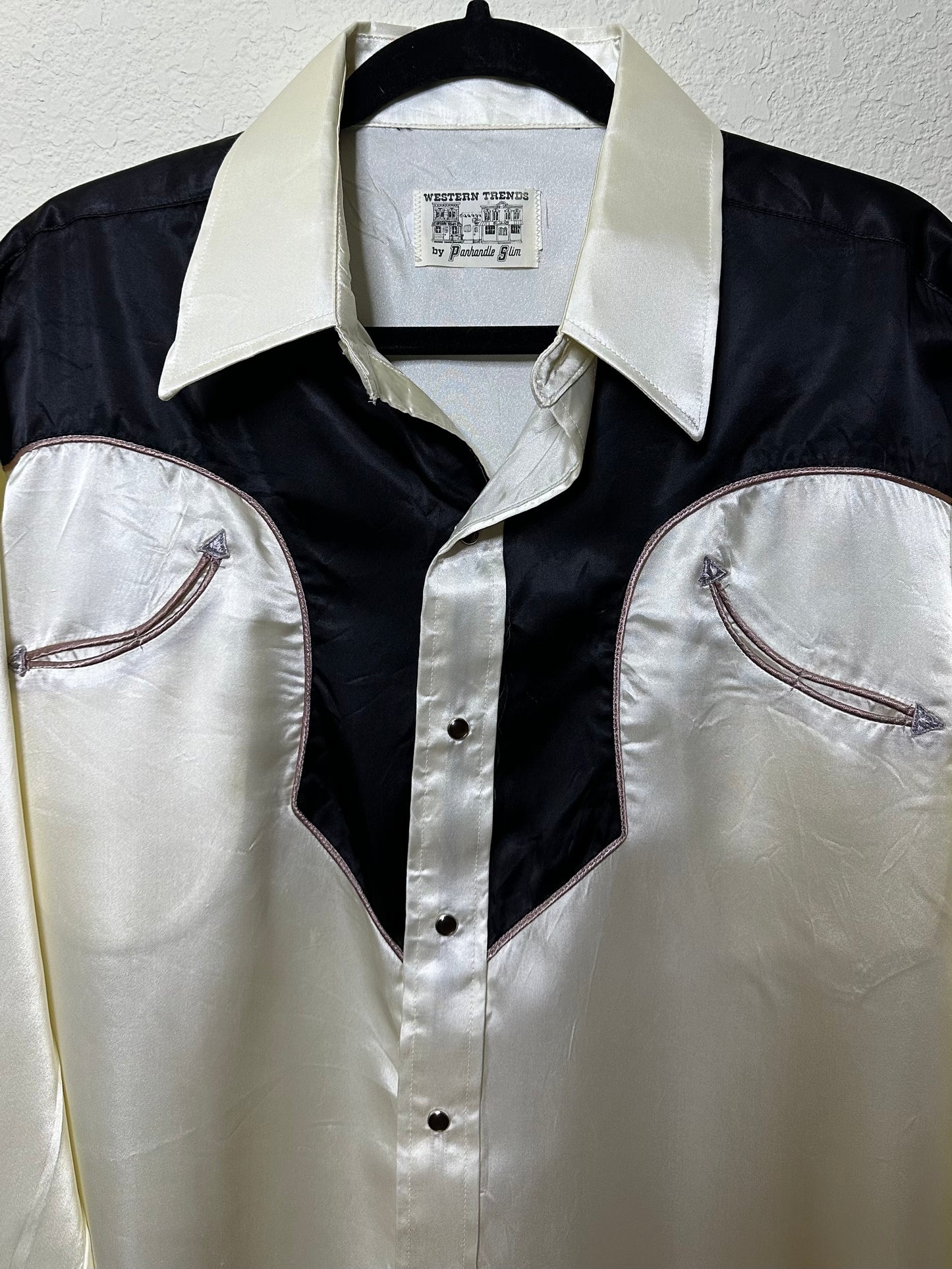 70’s Panhandle Slim Pearl Snap Satin Rockabilly Western Shirt (Unisex XL)