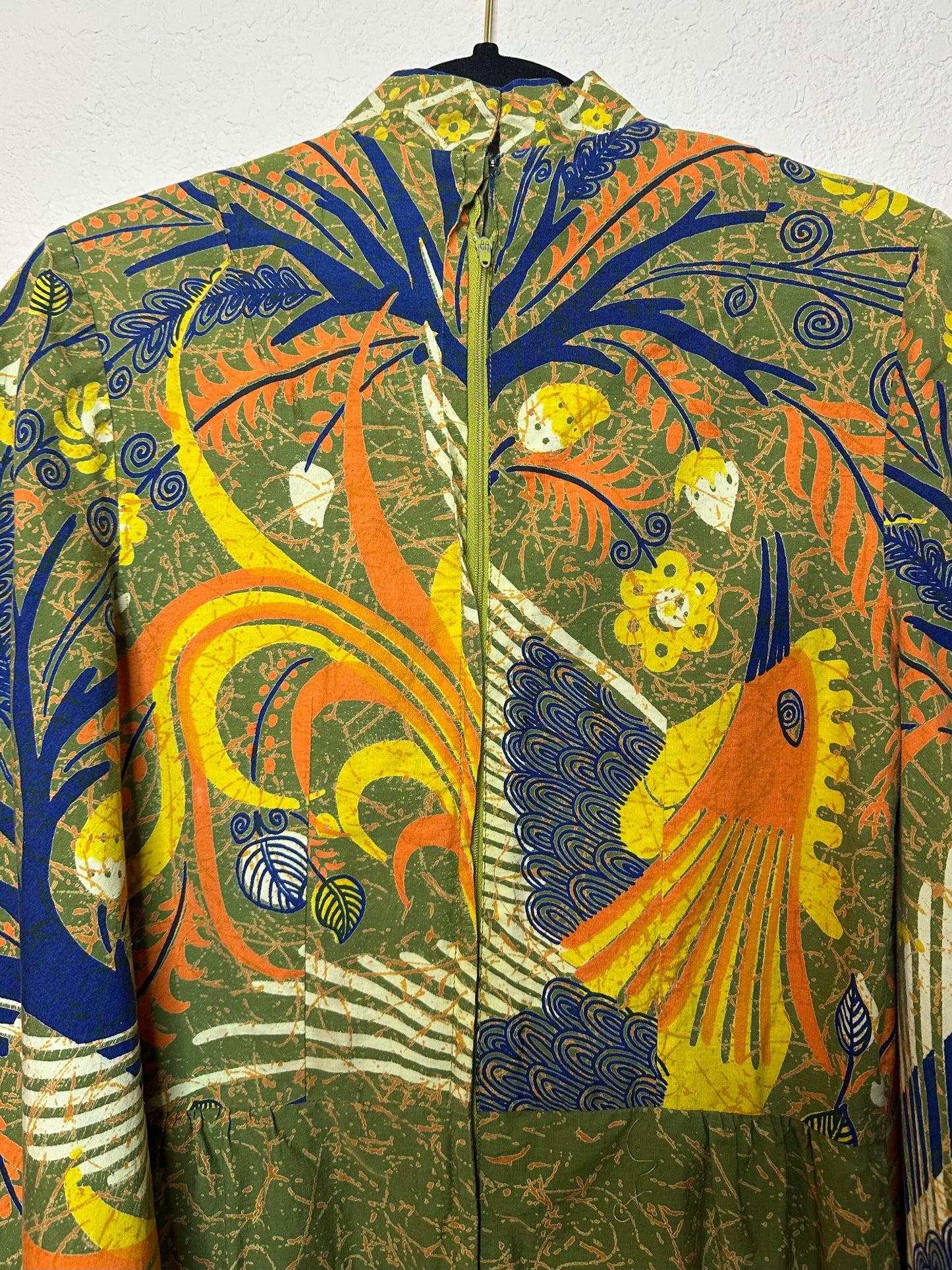 60’s Handmade Dramatic Bell Sleeve Kaftan from Hand Dyed Escalera Batik Cotton Fabric (S/M)