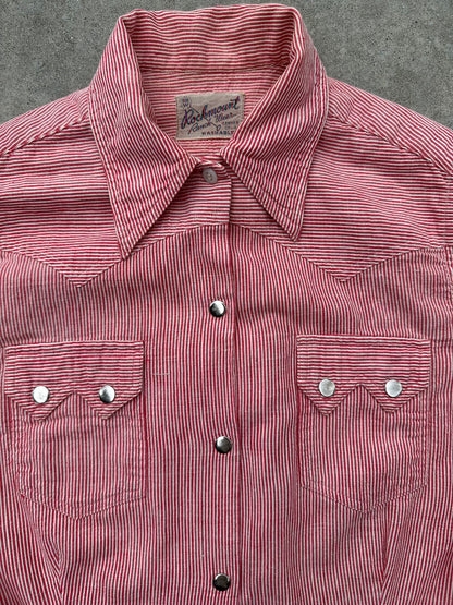RARE 40’s Rockmount Ranchwear Women’s Sawtooth Woven Cotton Stripe Pearl Snap Shirt (XS/S)
