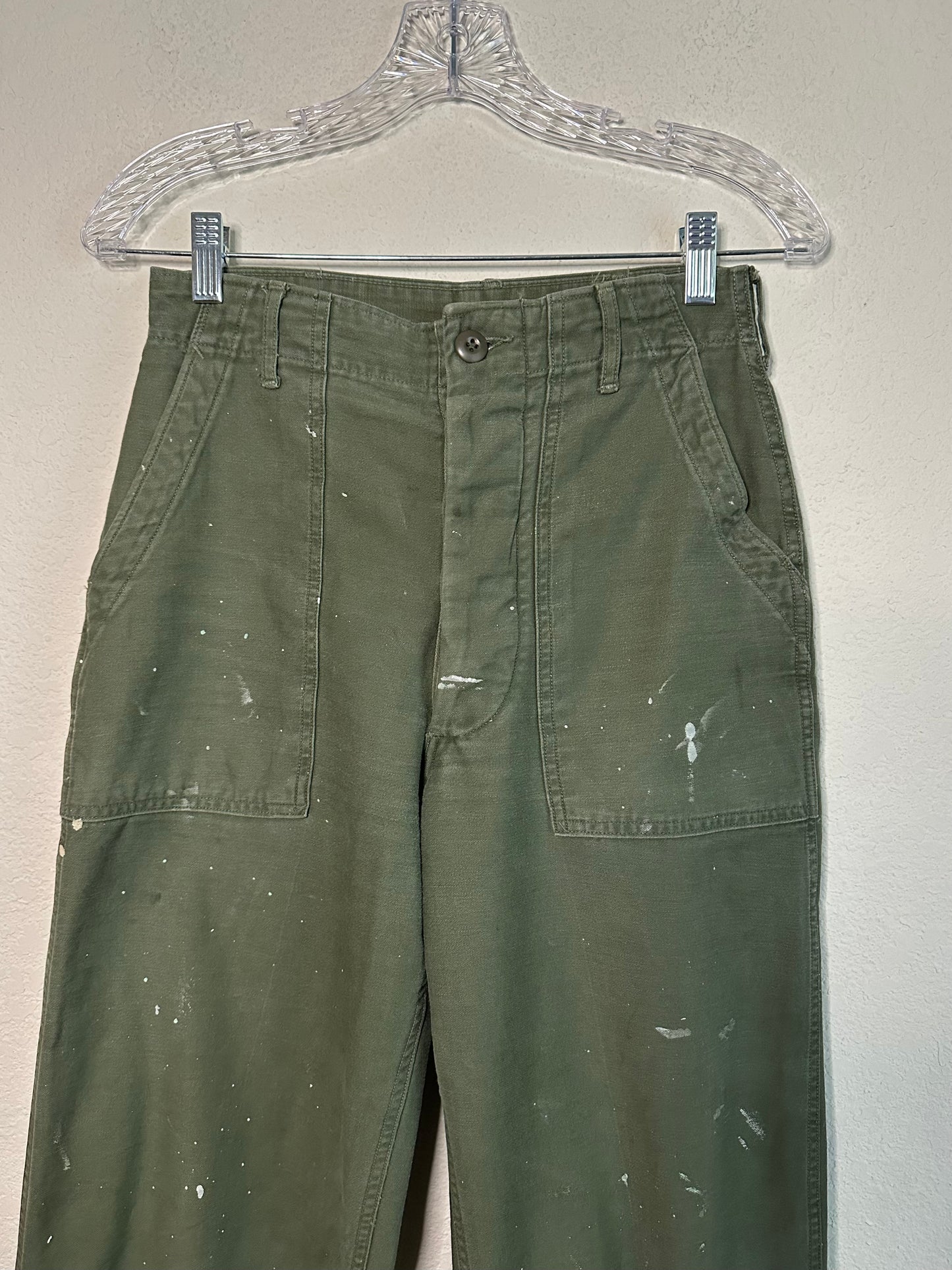 60’s Military OG-107 Cotton Sateen Field Pants w/ Paint Splatter (27x29)