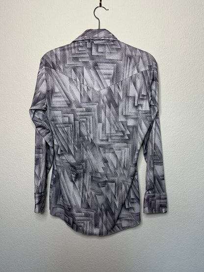 70’s Panhandle Slim Western Poly Pearl Snap Stretch Abstract Ombré Printed Shirt (Unisex S)