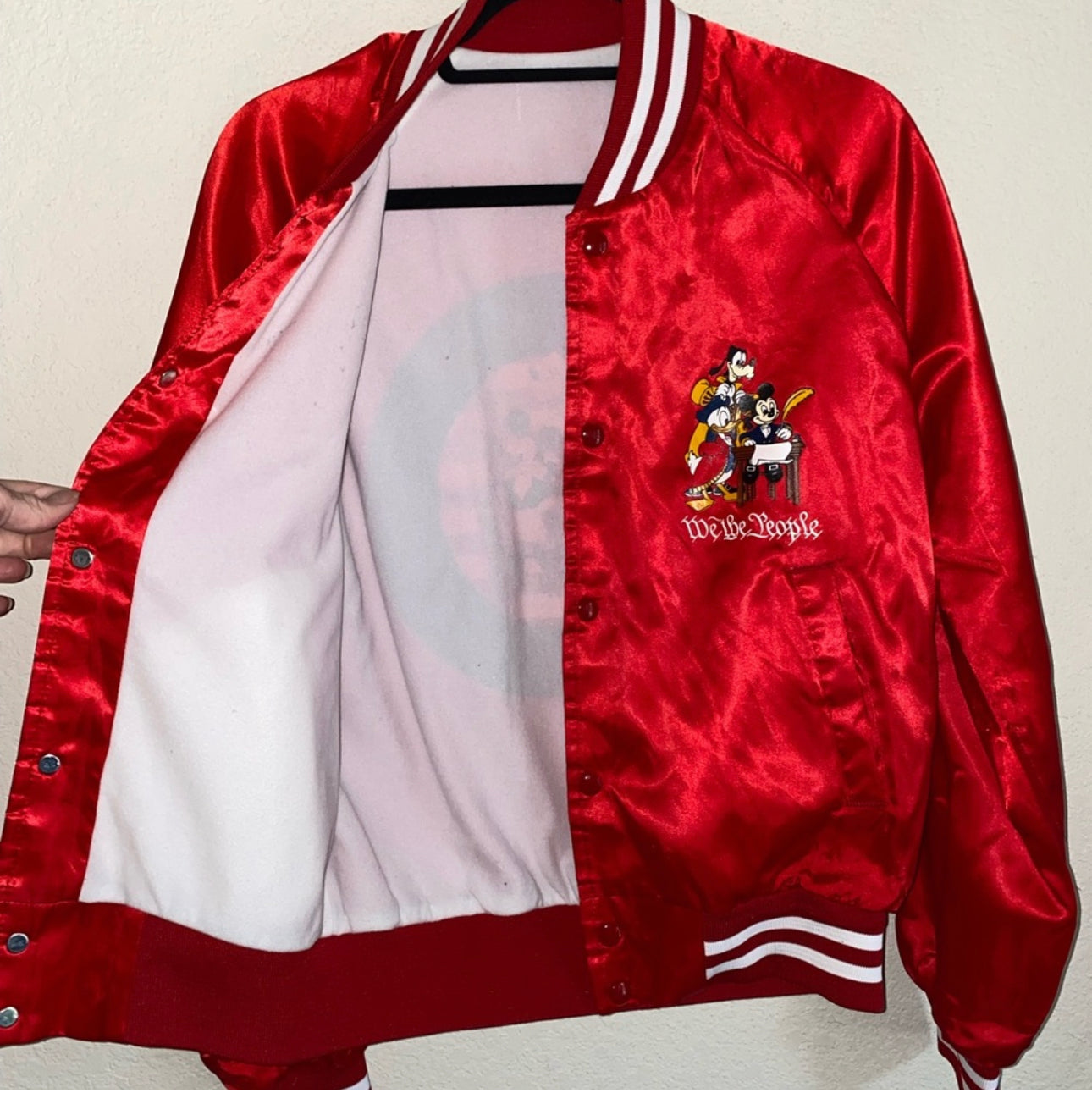 Vintage Disney Mickey Mouse USA Satin Raglan Bomber Jacket