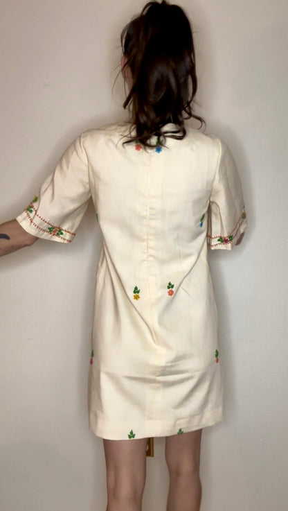 60s Star of Siam Handwoven Pure Silk Hand Embroidered Dress