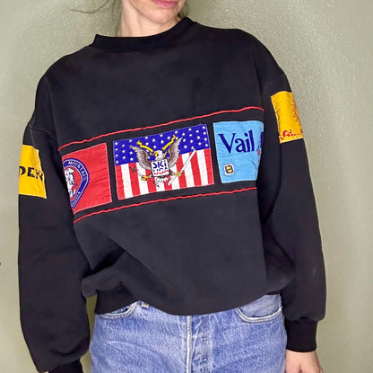 Rare 90s Heavyweight USA Ski Resort Patchwork Sweatshirt (Unisex L/XL)
