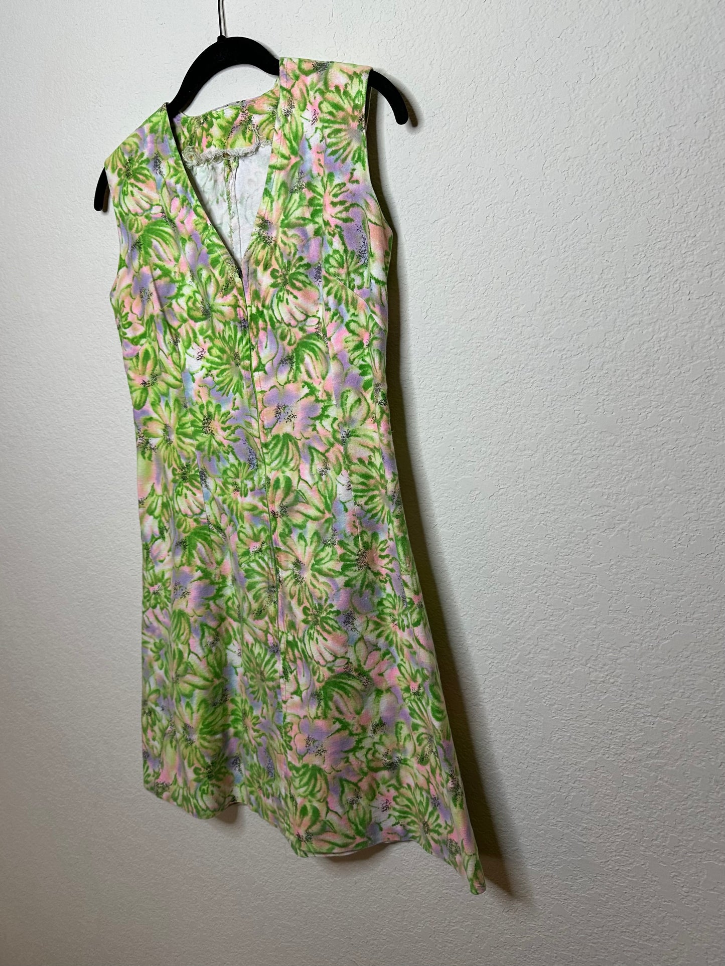 60’s Handmade Colorful Floral Print Mod Mini Dress (XS/S)