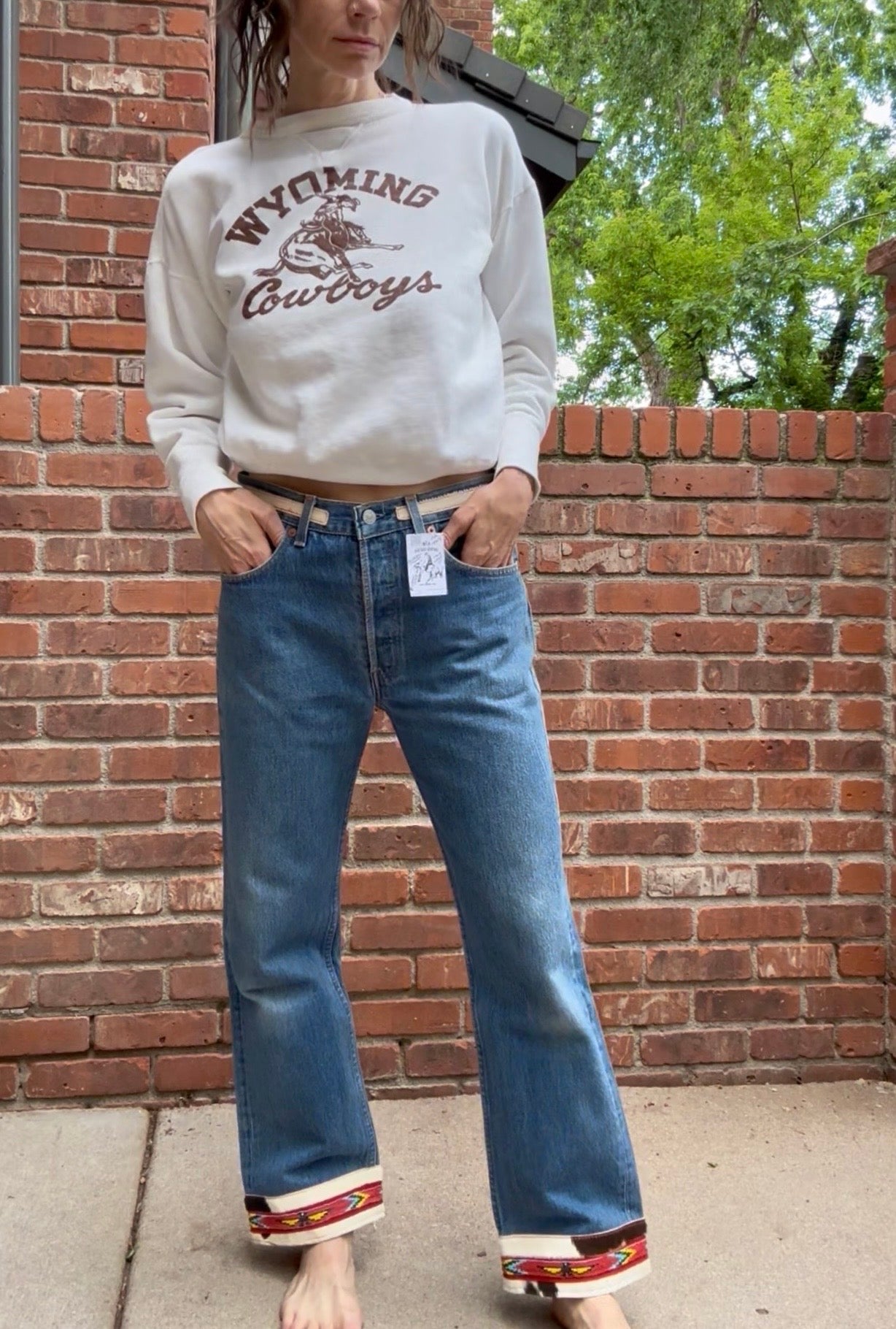 90’s Custom Cowhide Beaded Levi’s 501 Jeans (Modern 29/30)