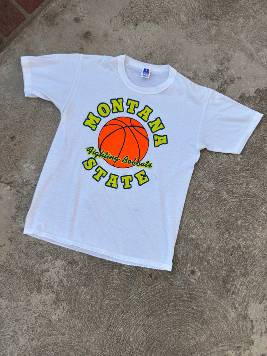 80’s Russell Montana State Fighting Bobcats Basketball Single Stitch Tee (Unisex  )