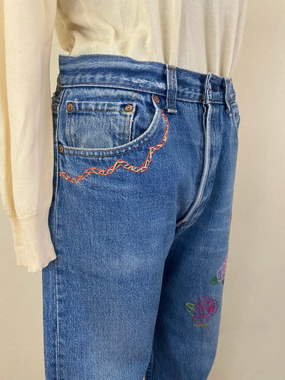 MCA REVIVAL: 80’s Levi’s 501 Hand Embroidered Jeans (32x29 / Modern 10)