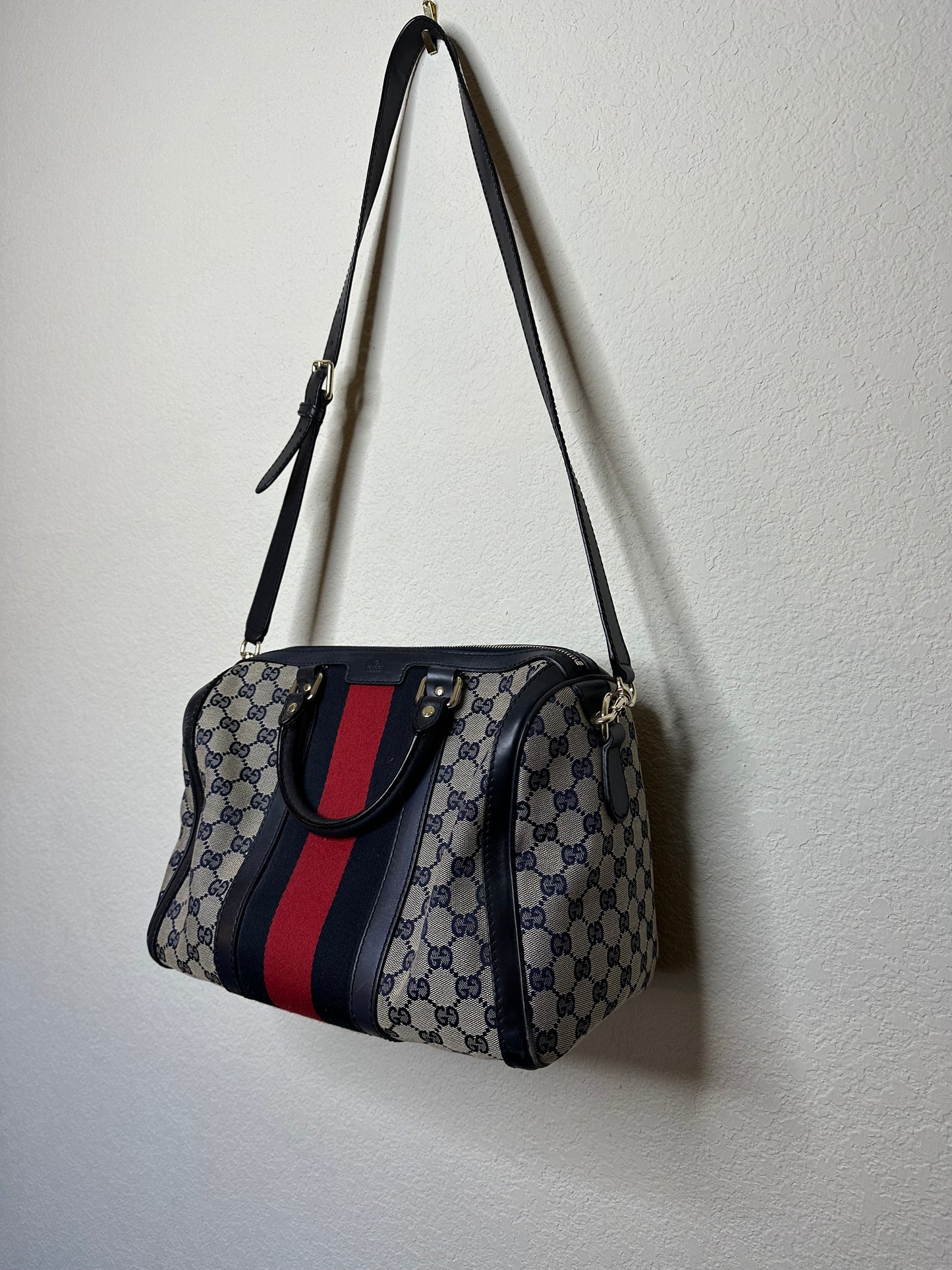 Y2K Gucci Monogram GG Web XL Boston Crossbody Bag