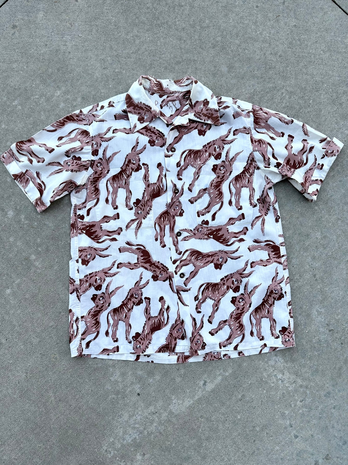 50’s Handmade Donkey Printed Cotton Casual Shirt (Unisex M)