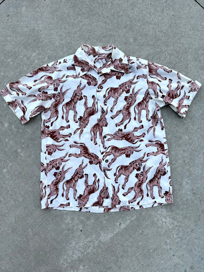 50’s Handmade Donkey Printed Cotton Casual Shirt (Unisex M)