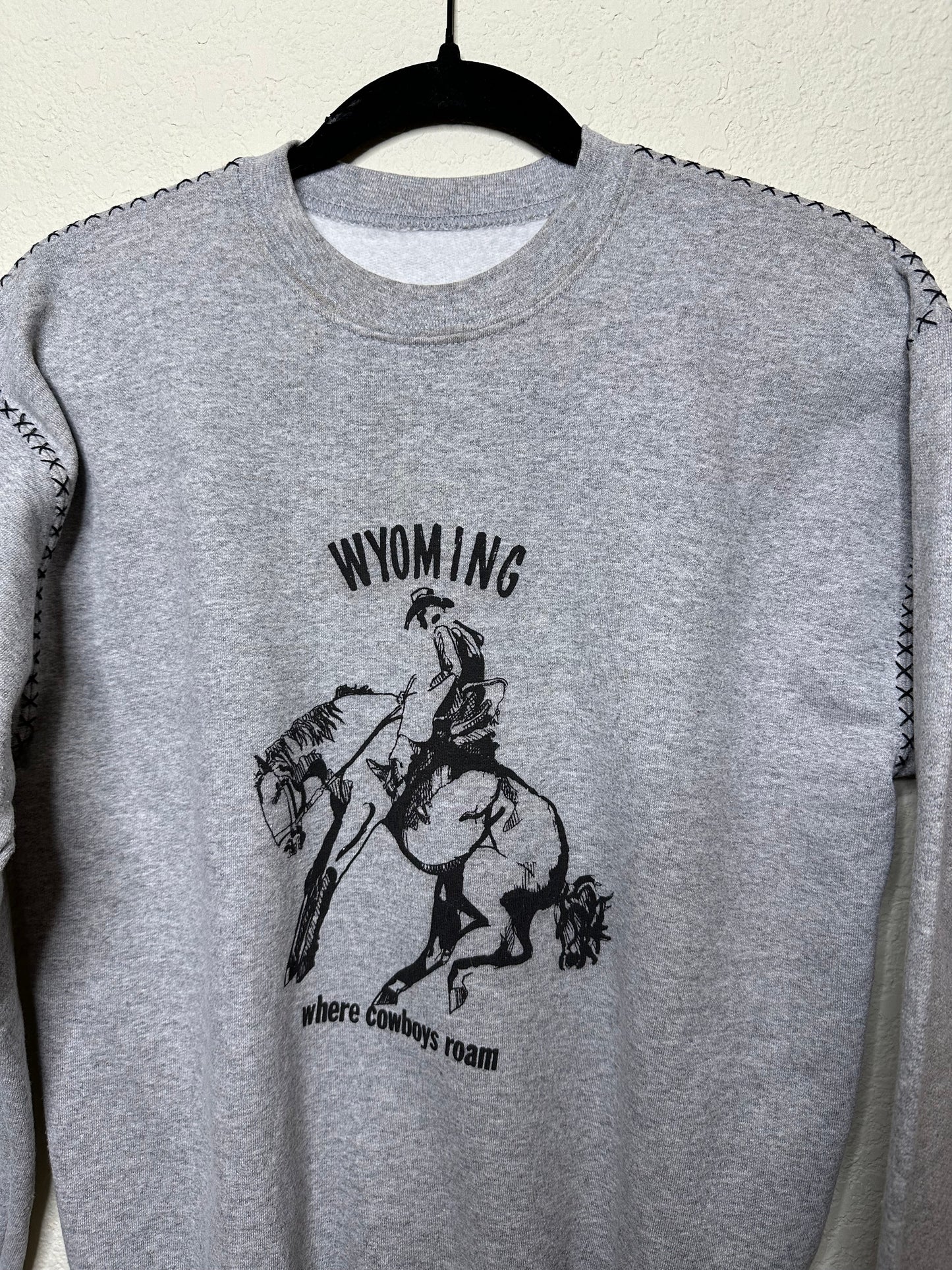 MCA Vintage Revival: Custom Wyoming Where Cowboys Roam Embroidered Flocked Sweatshirt - Custom Made (Unisex S)