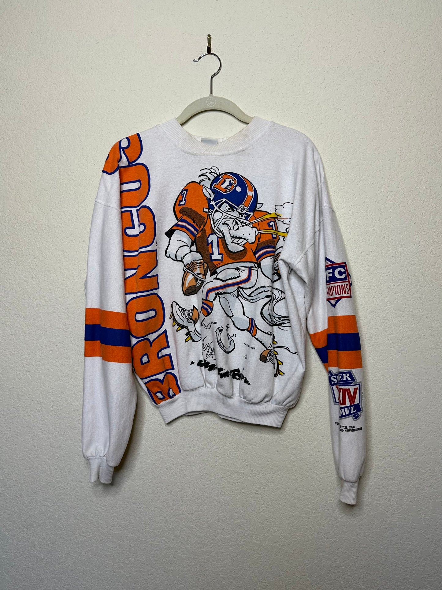 RARE 80’s Jack Davis Denver Broncos Cartoon Art Sweatshirt USA (Unisex S)