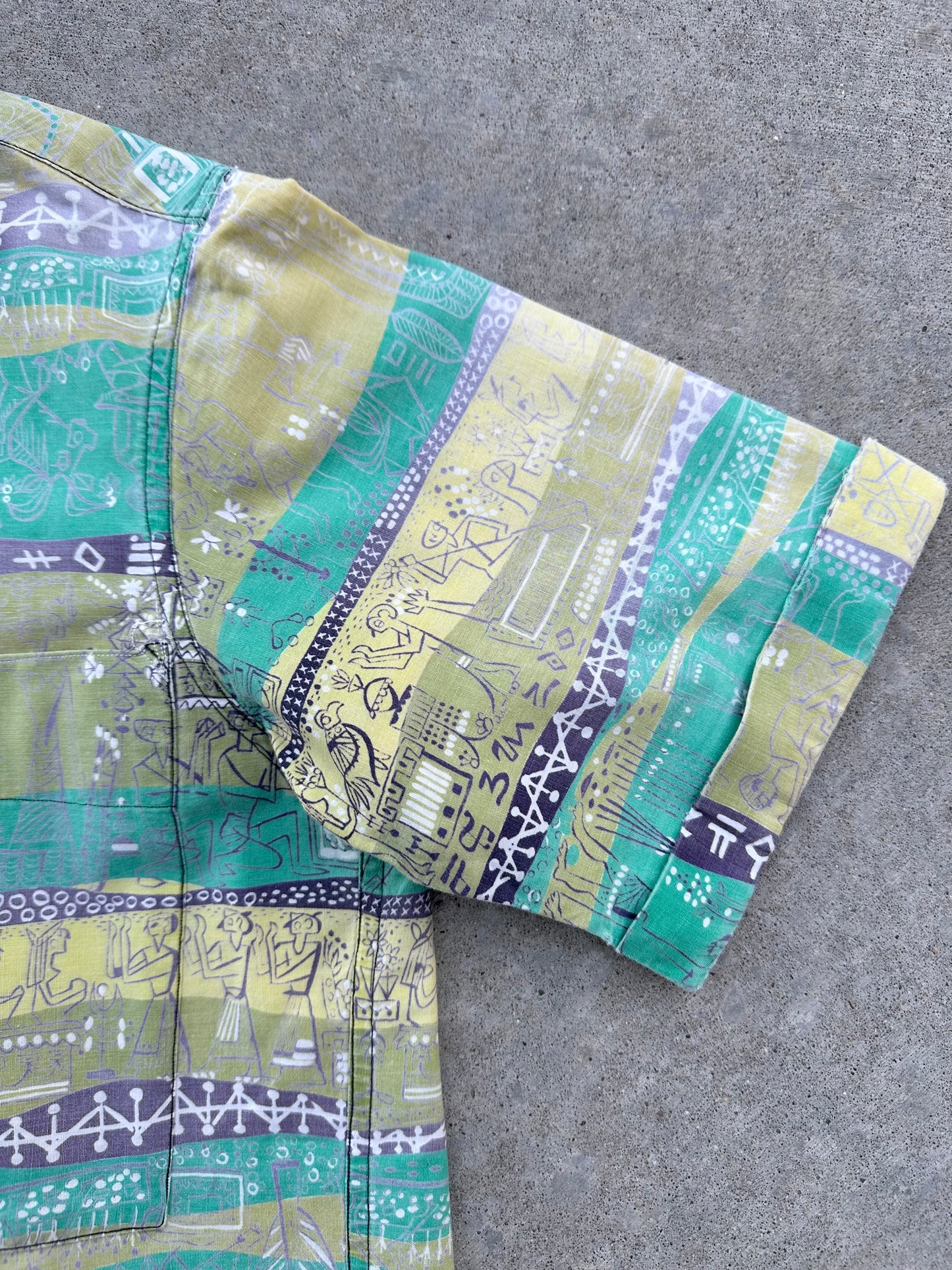 50’s Handmade Aztec Novelty Printed Cotton Casual Shirt (Unisex S/M)